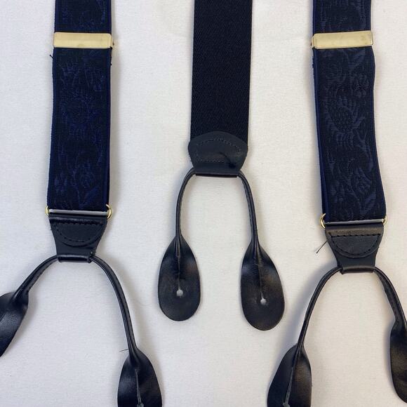 CAS Suspenders Made in West Germany Leather Black Blue Floral Print - Picture 3 of 7